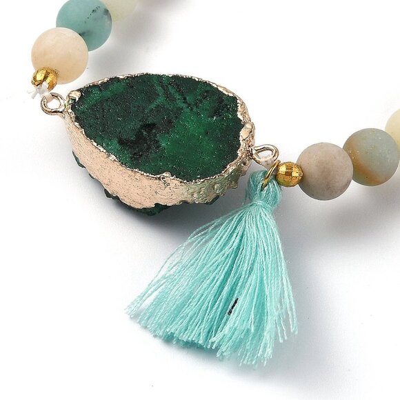 NWOT Big Natural Druzy & Flower Amazonite Gemstones Stretch Bracelet - Picture 2 of 4